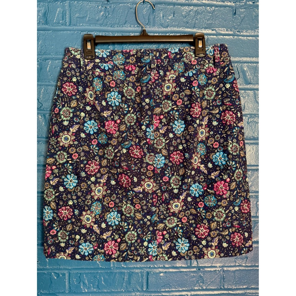 Floral Corduroy Mini Skirt Navy Blue Multi Color Size 8 Boho Talbots‎